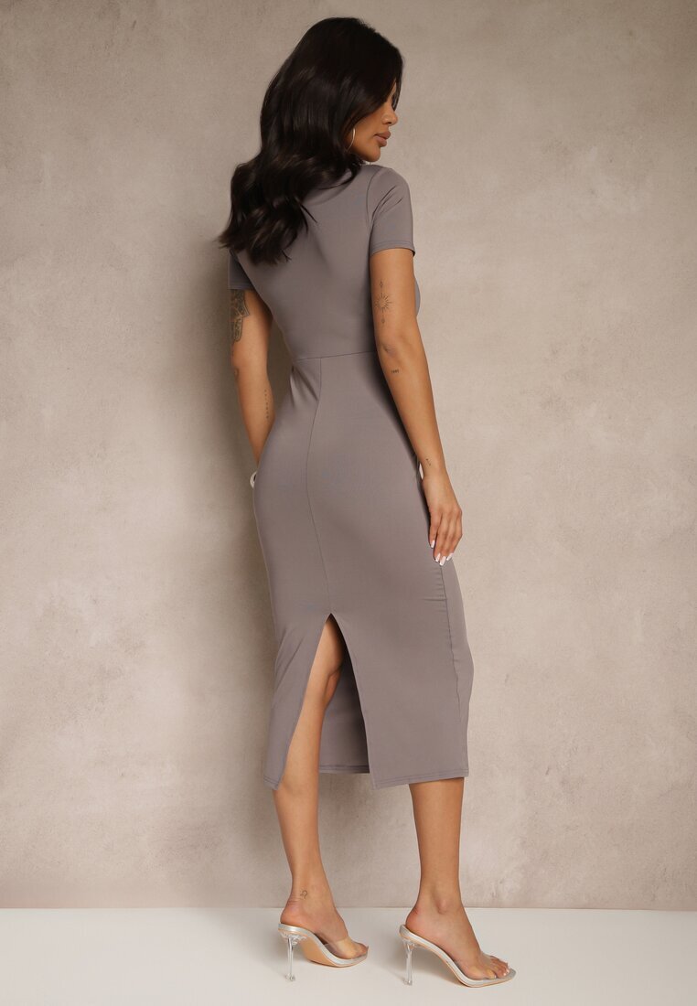 by swan Rochie Gri Bodycon mulată cu decolteu în V Efrerina