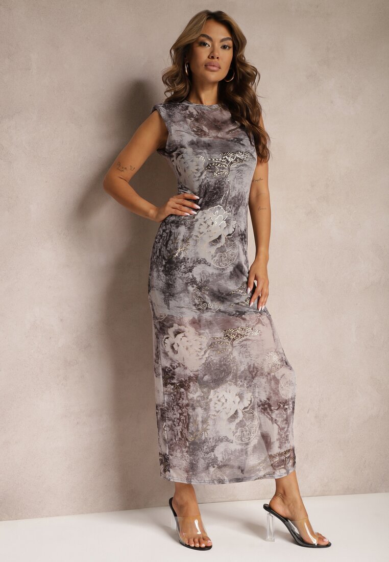 by swan Rochie Gri din viscoză cu croială mulată decorată cu fir metalic Stanea