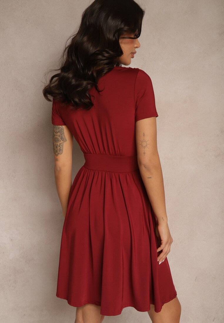 by swan Rochie încrețită bordo din vâscoză cu croi cloș petrecut Adivlia