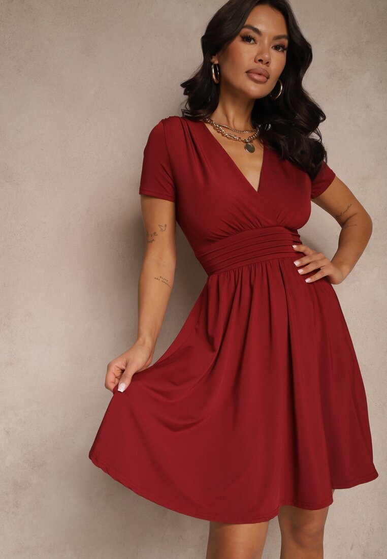 by swan Rochie încrețită bordo din vâscoză cu croi cloș petrecut Adivlia