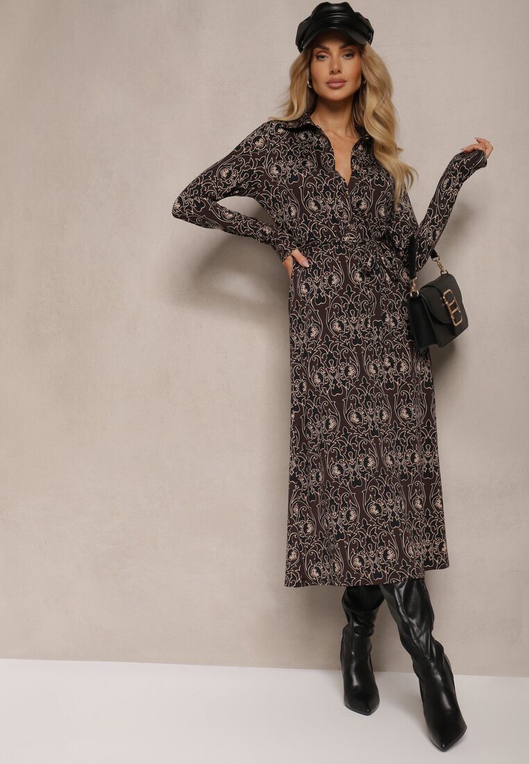 by swan Rochie Maro-Bej cu croială tip cămașă cu model ornamental Mesiena
