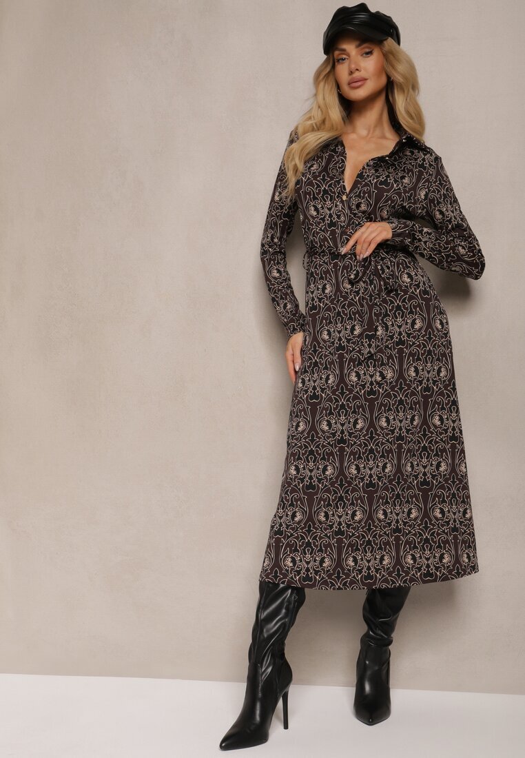 by swan Rochie Maro-Bej cu croială tip cămașă cu model ornamental Mesiena