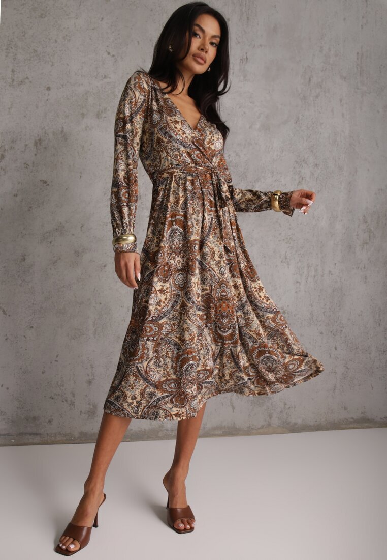 by swan Rochie Maro-Bej Midi cu model Paisley și elastic în talie Alynthe