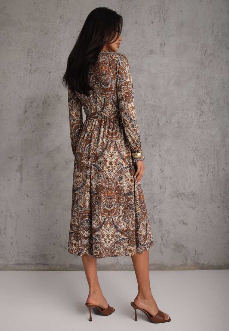 by swan Rochie Maro-Bej Midi cu model Paisley și elastic în talie Alynthe
