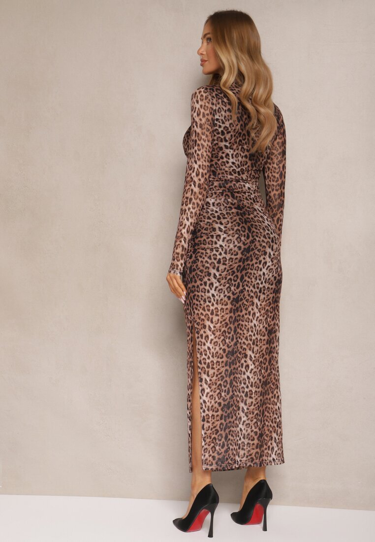 by swan Rochie Maro de Plasă cu Vâscoză cu Croială Mulată și Imprimeu Leopard Labrima