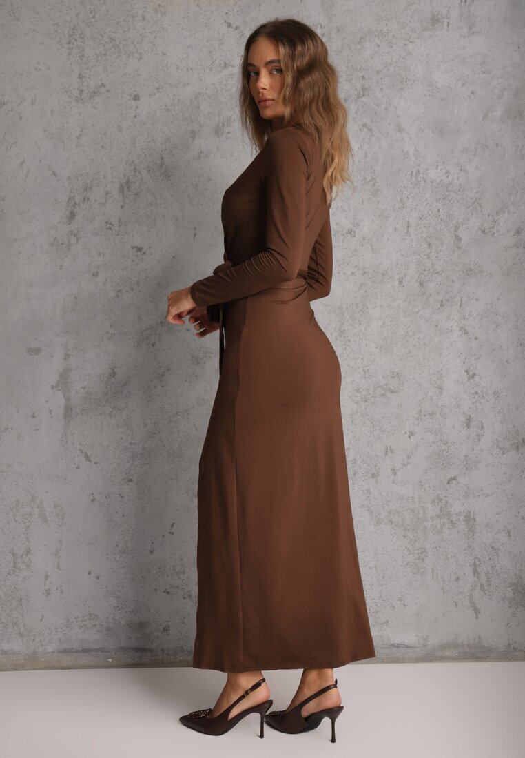 by swan Rochie Maro din Viscoză cu croială petrecută cu șliț și cu cordon legat Tesela