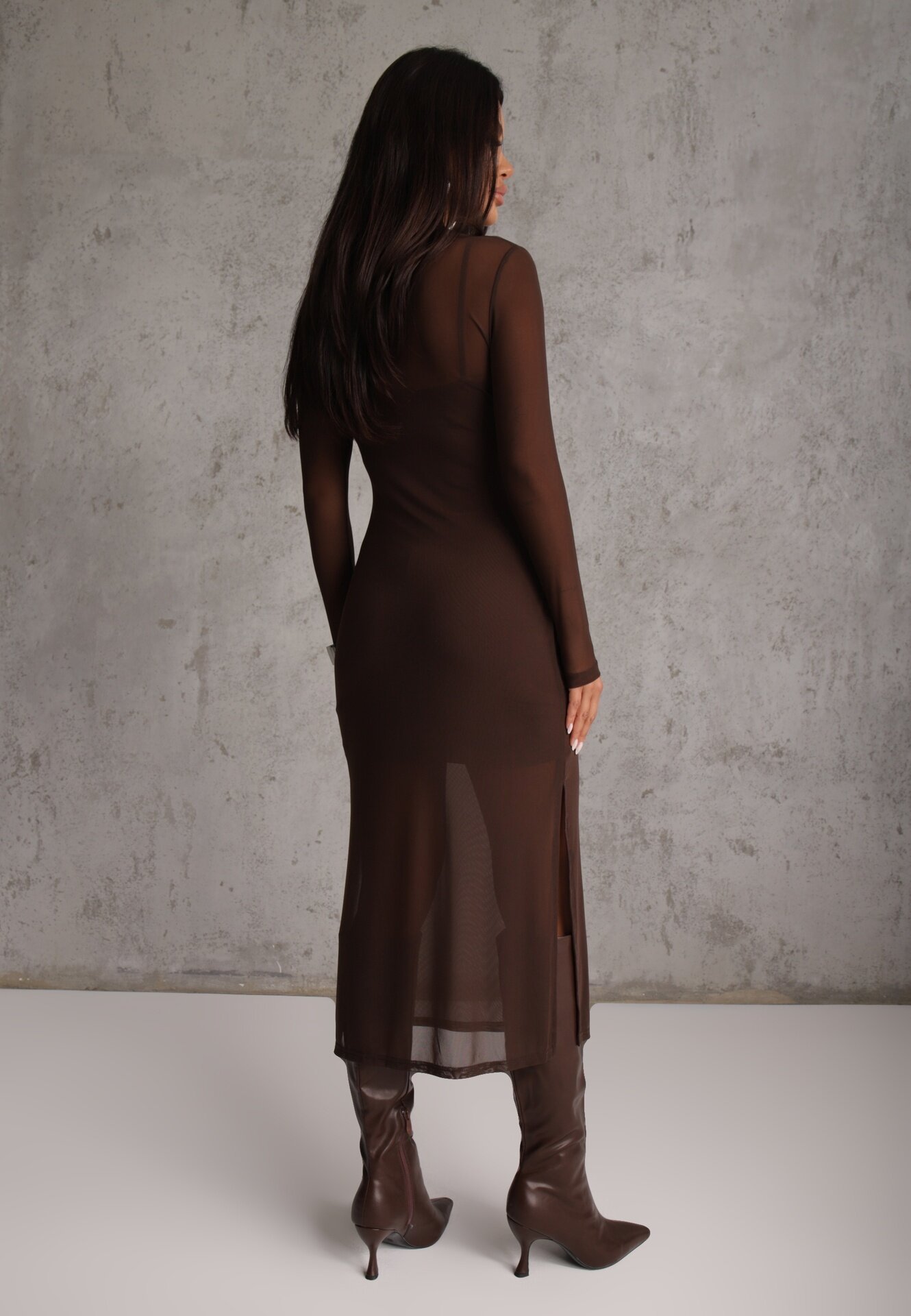 by swan Rochie Maro Transparentă Tricotată Midi cu Jupon Bavina