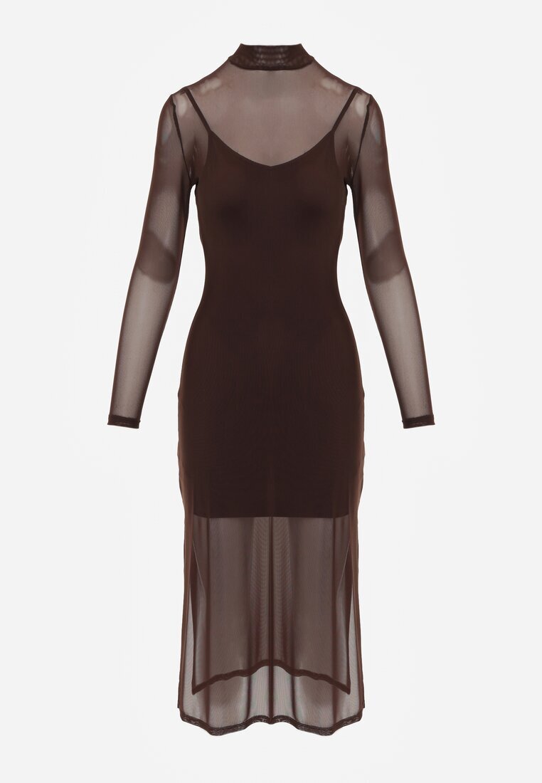by swan Rochie Maro Transparentă Tricotată Midi cu Jupon Bavina