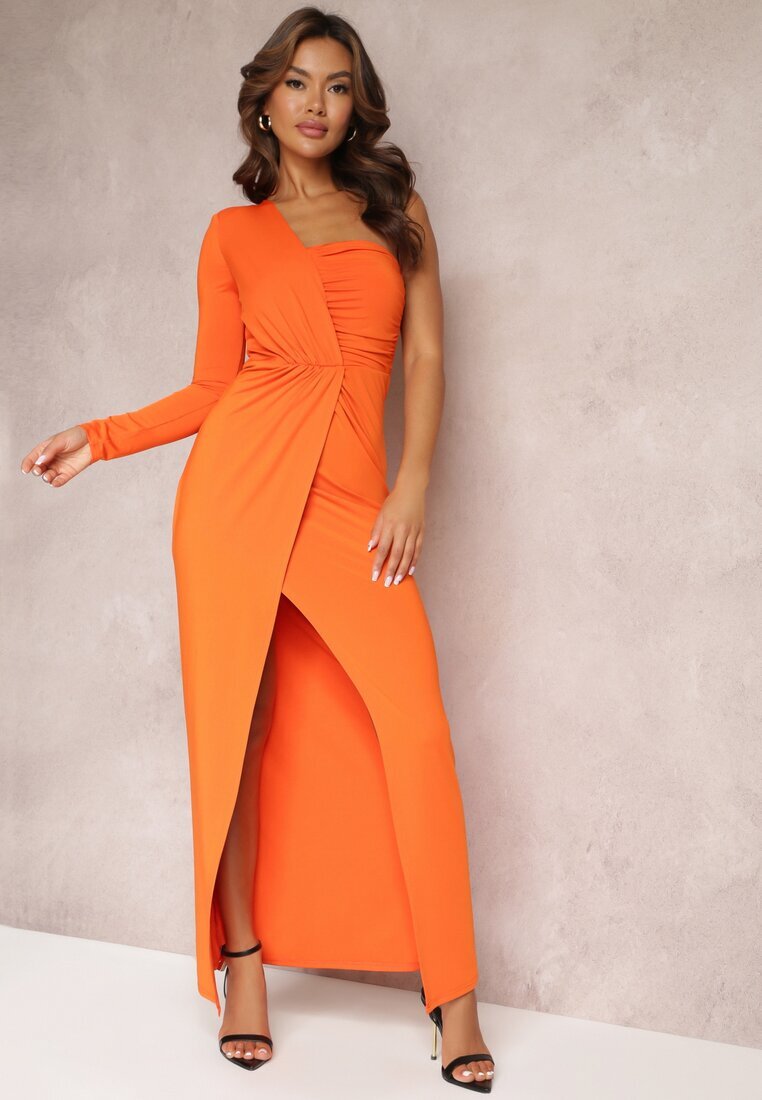 by swan Rochie maxi asimetrică portocalie drapată Kiari