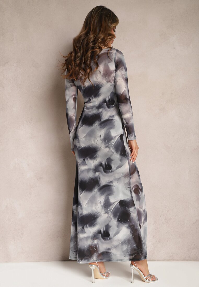 by swan Rochie Maxi Negru-Gri din plasă Decorată cu model Tie-Dye Elthiwina