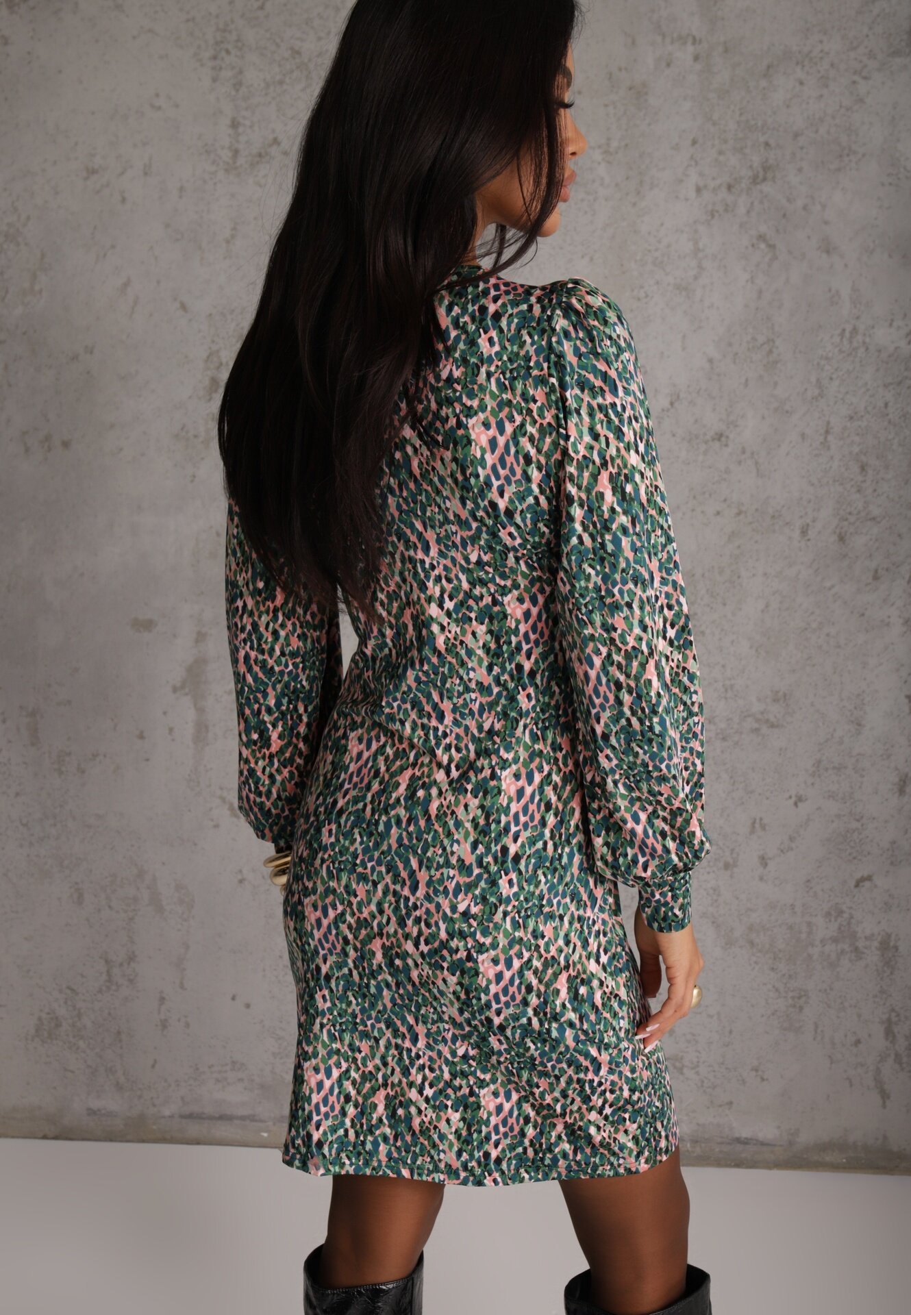 by swan Rochie Mini Verde Cu model cu Decolteu adânc și Manșete Leossa