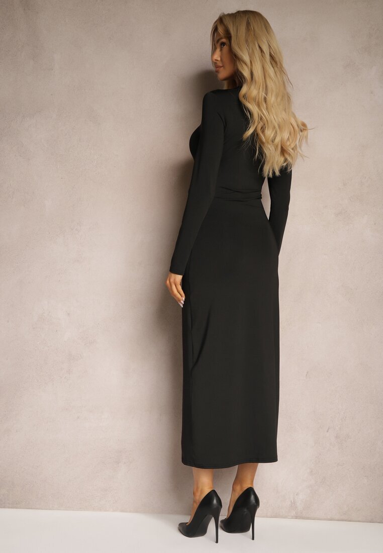 by swan Rochie Neagră cu Croială Cambrată cu Decolteu Tăiat Asimetric și Șliț Sairel