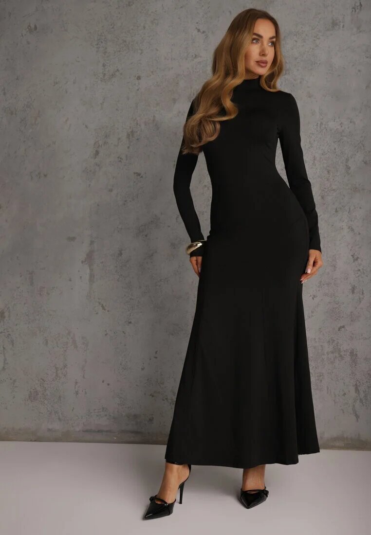 by swan Rochie neagră de cocktail cu viscoză și guler semi-înalt cu croială cambrată Zozorina