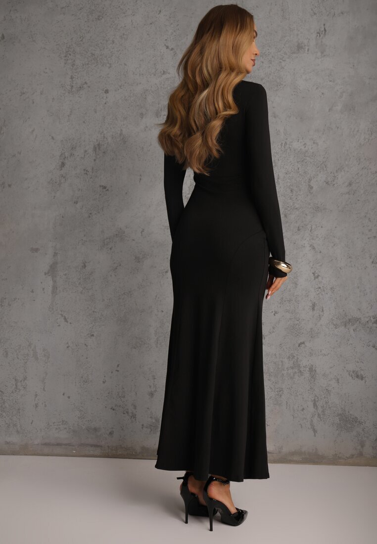 by swan Rochie neagră de cocktail cu viscoză și guler semi-înalt cu croială cambrată Zozorina