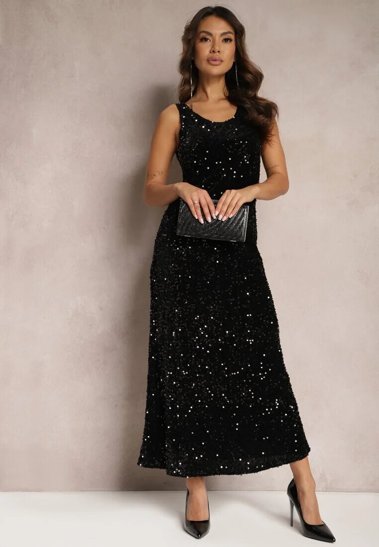 by swan Rochie Neagră Maxi cu bretele cu paiete Misona