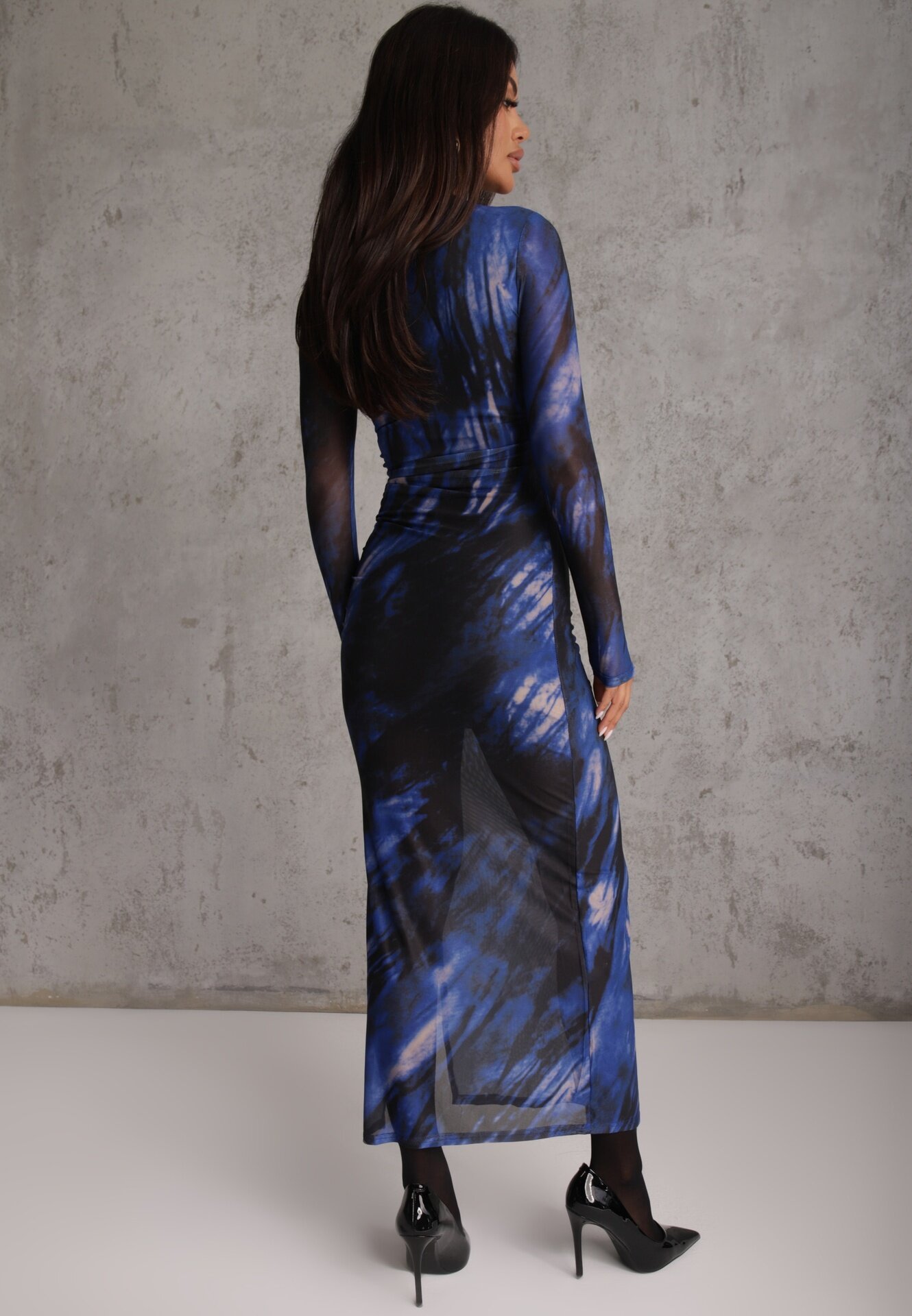 by swan Rochie Negru-Bleumarin De plasă Mulată Lungă Cu șlit lateral Telnut