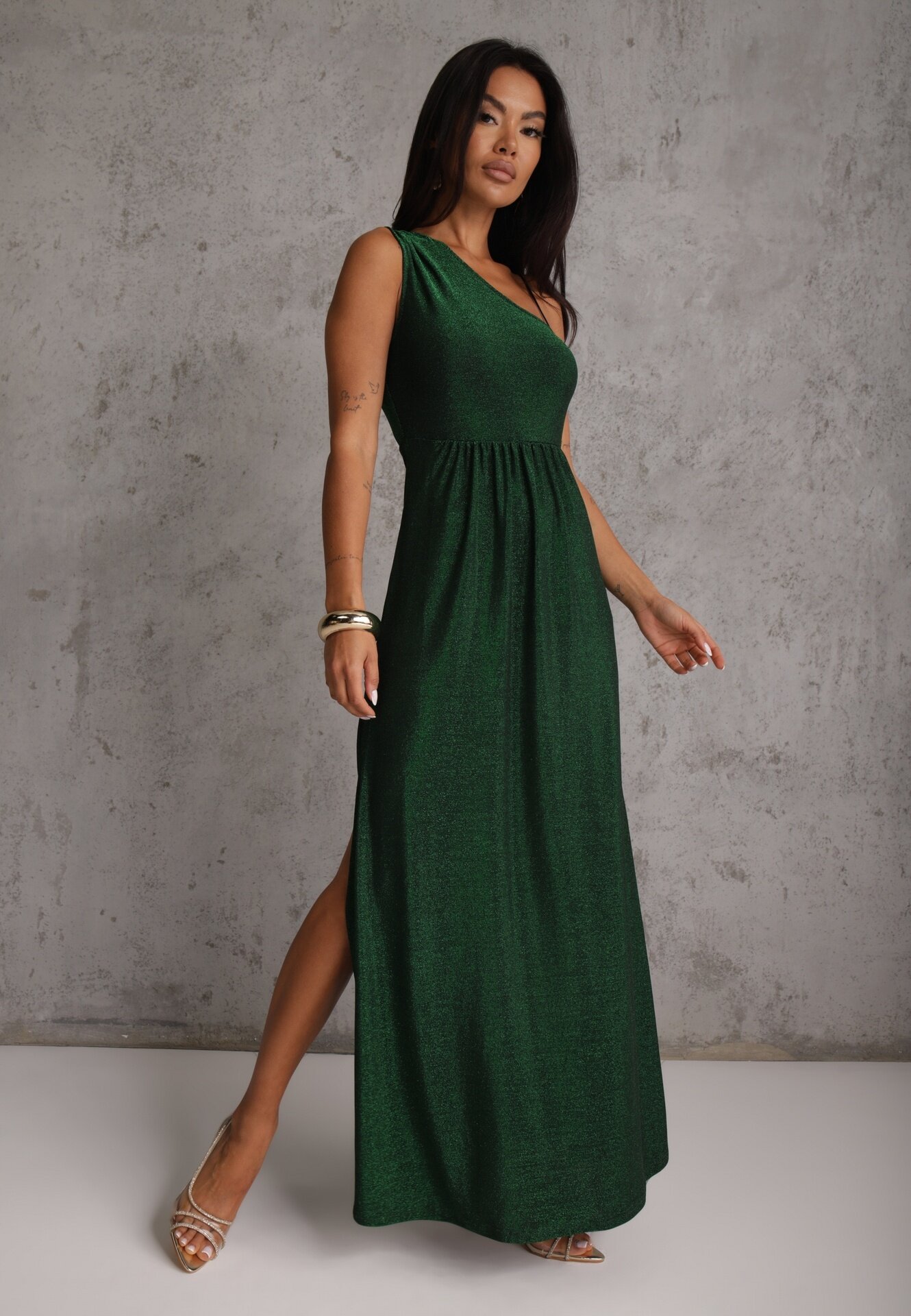 by swan Rochie Paietată Verde Maxi cu Top Asimetric și Bază Evazată Eulita