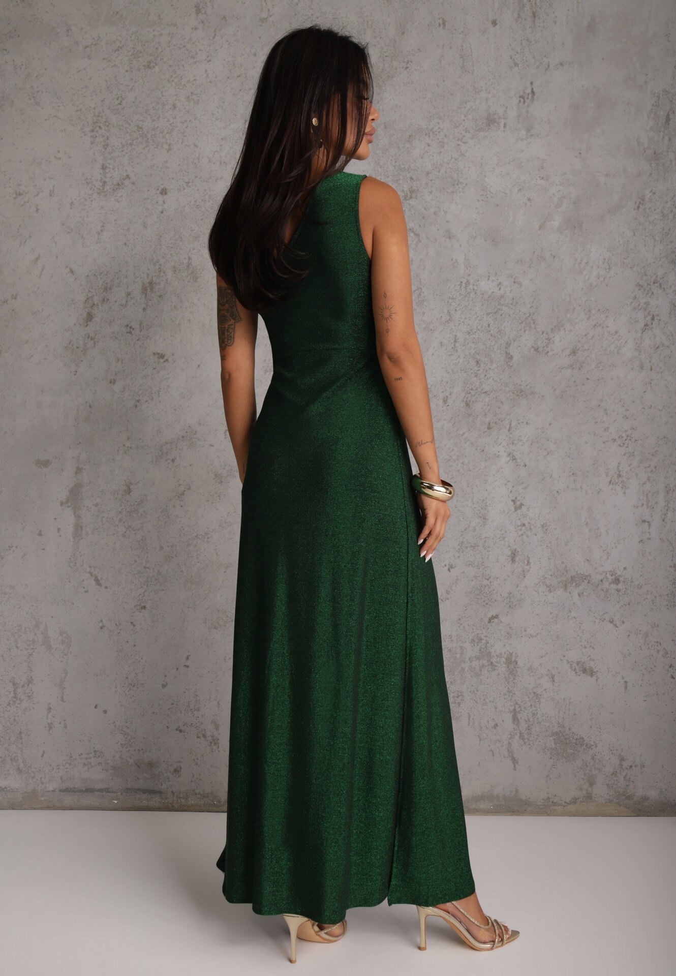 by swan Rochie Paietată Verde Maxi cu Top Asimetric și Bază Evazată Eulita