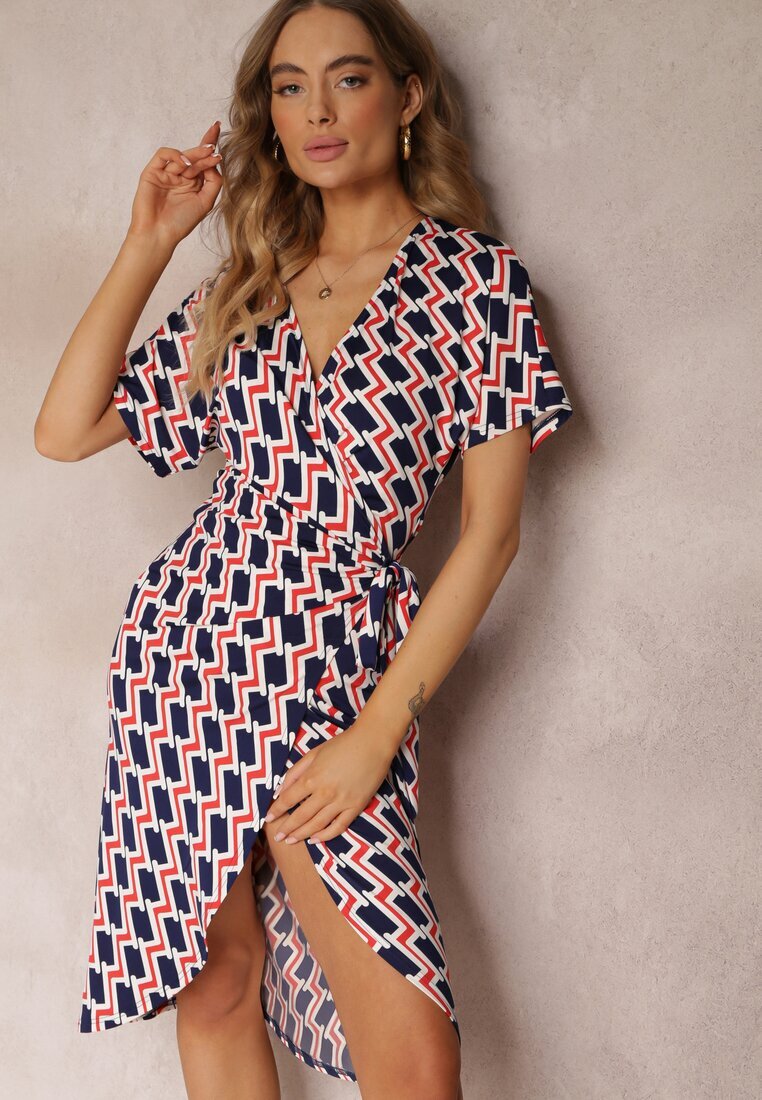 by swan Rochie petrecută bleumarin legată în talie cu model geometric Aphrosia