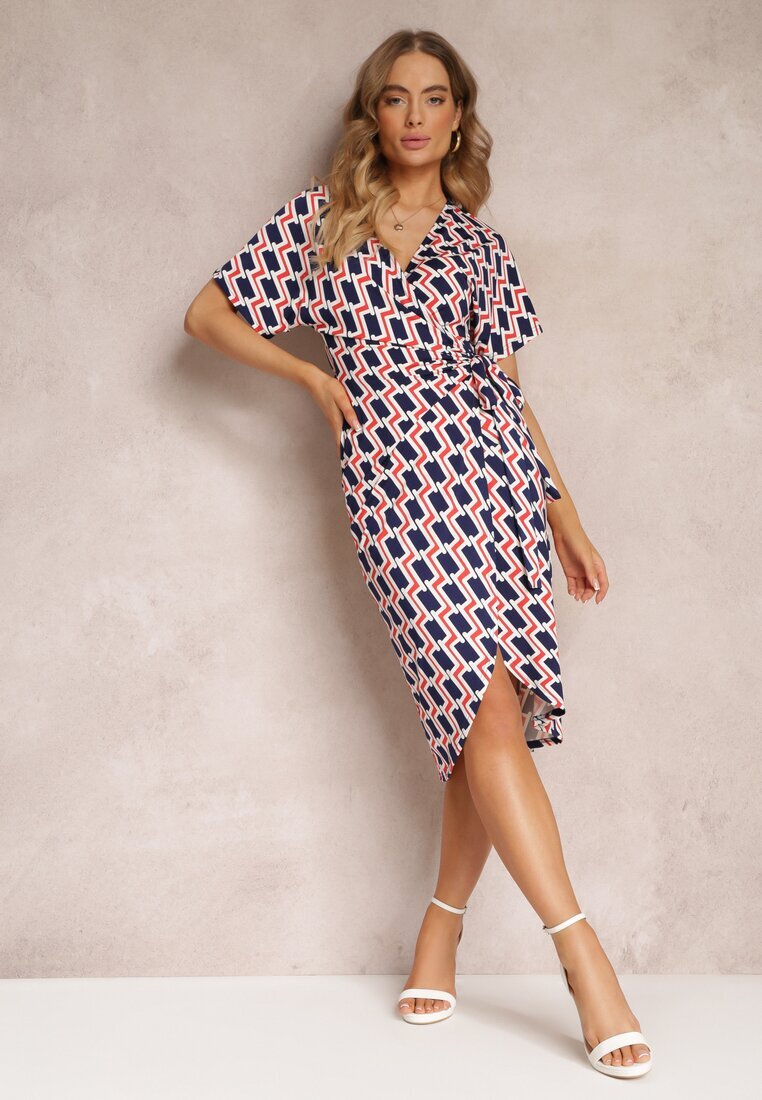 by swan Rochie petrecută bleumarin legată în talie cu model geometric Aphrosia