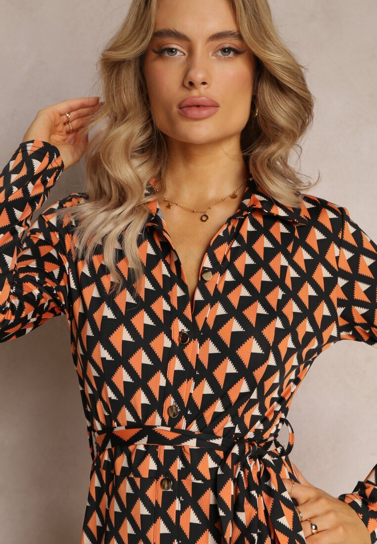 by swan Rochie Portocalie-Neagră Tip cămașă Evazată Burrus