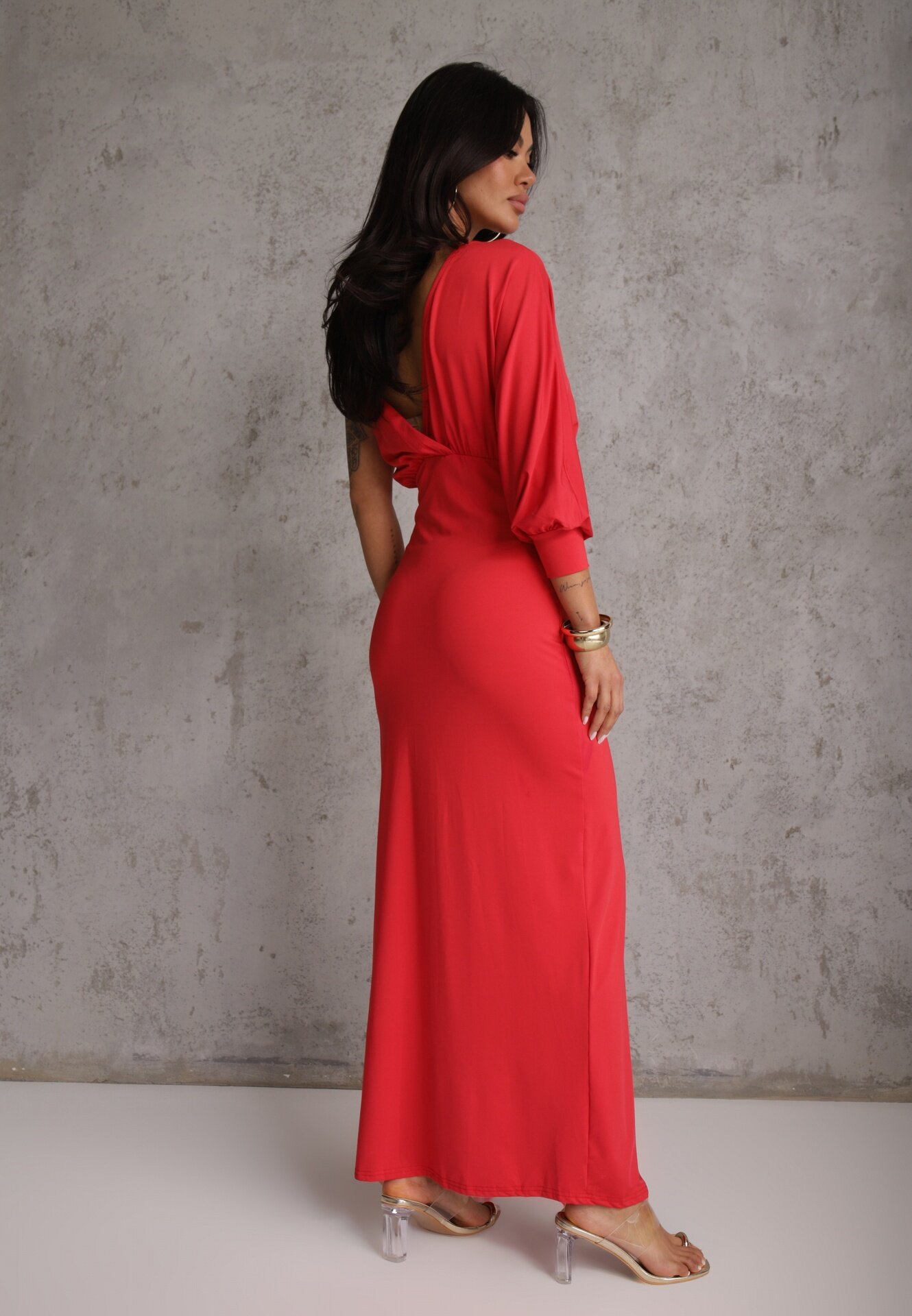 by swan Rochie Roșie Asimetrică cu elastic în talie și cu lănțișor la umăr Jisse