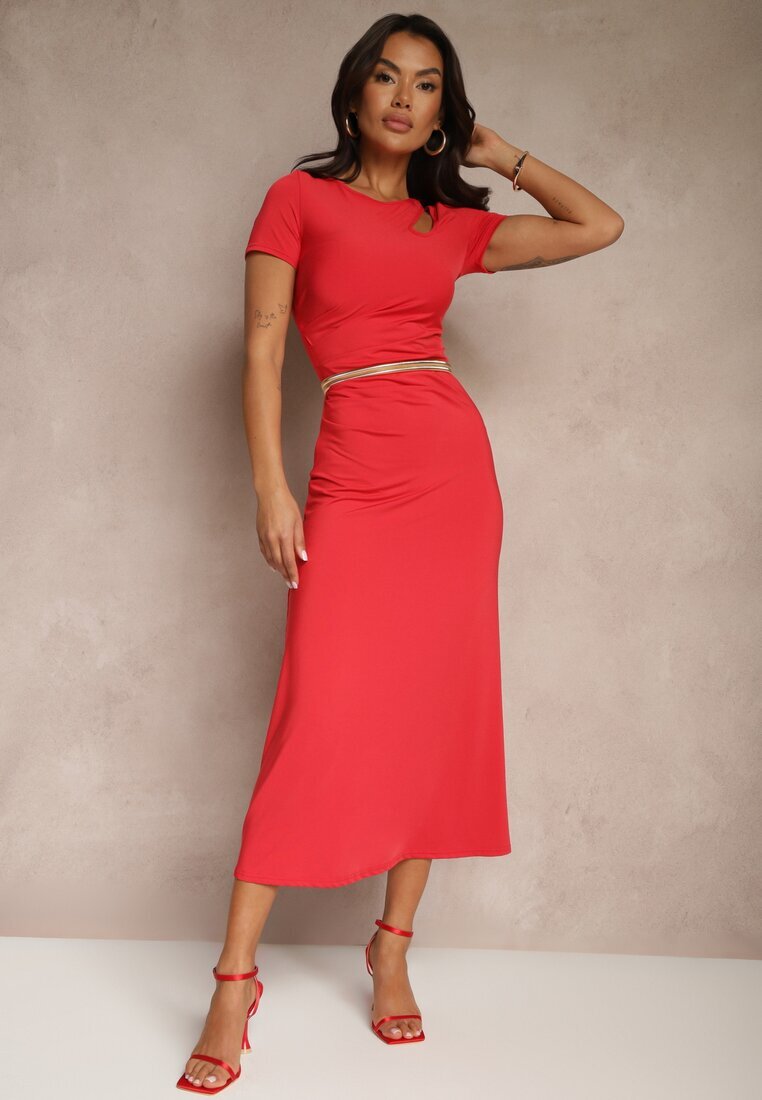 by swan Rochie Roșie Bodycon cu drapaj în talie și mâneci scurte Aterezza