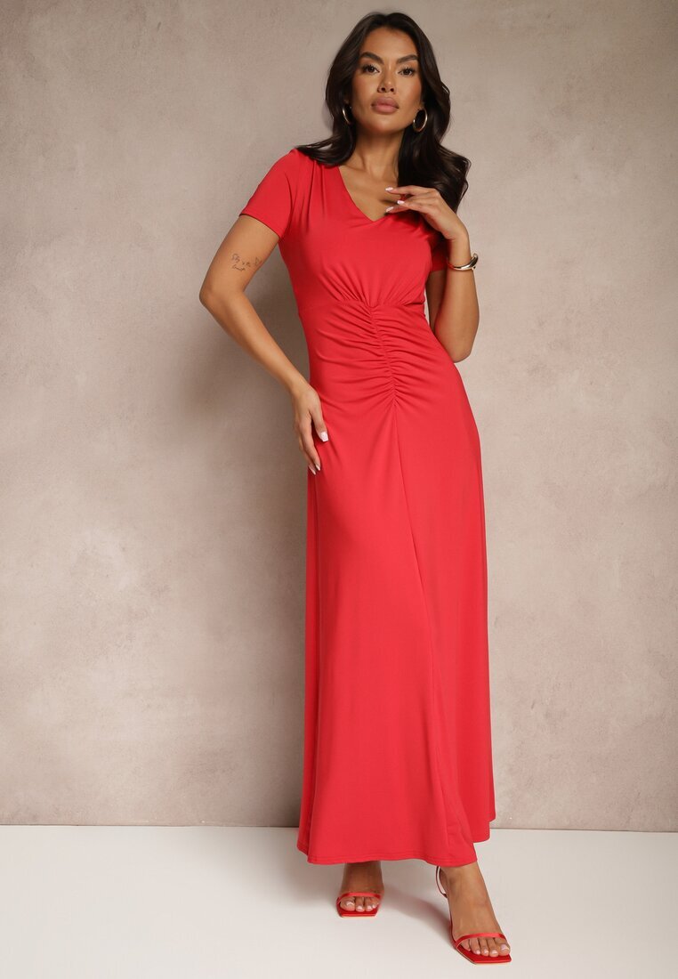 by swan Rochie roșie cambrată cu încrețituri decorative și adaos de vâscoză Avenile