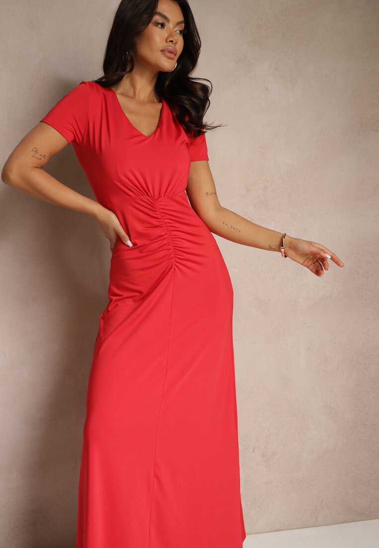 by swan Rochie roșie cambrată cu încrețituri decorative și adaos de vâscoză Avenile