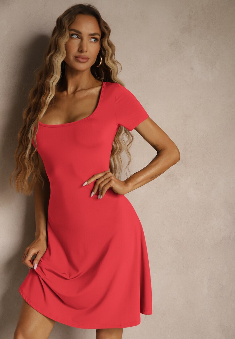 by swan Rochie Roșie cu Viscoză cu croială evazată cu decolteu pătrat Miluriela