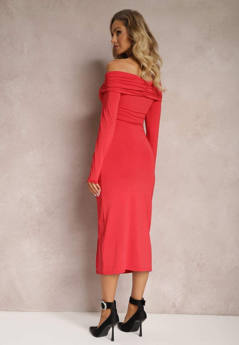 by swan Rochie Roșie Drapată Midi Mulată Dolnas