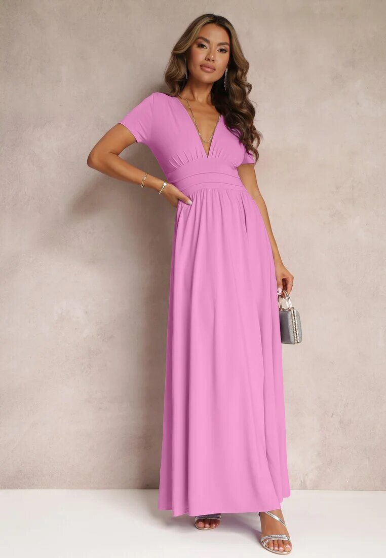 by swan Rochie roză maxi cu poale evazate și șliț Zarya