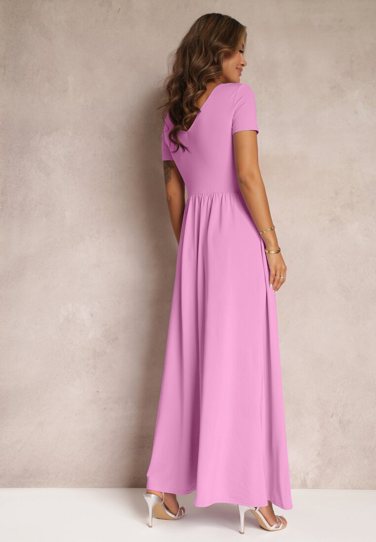by swan Rochie roză maxi cu poale evazate și șliț Zarya
