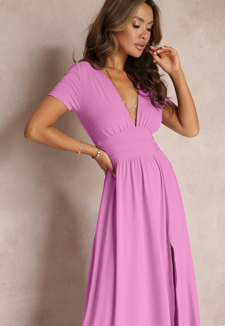 by swan Rochie roză maxi cu poale evazate și șliț Zarya
