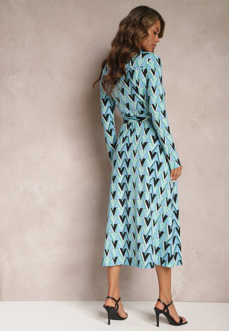 by swan Rochie tip cămașă albastră cu model mozaic legată în talie Azalee