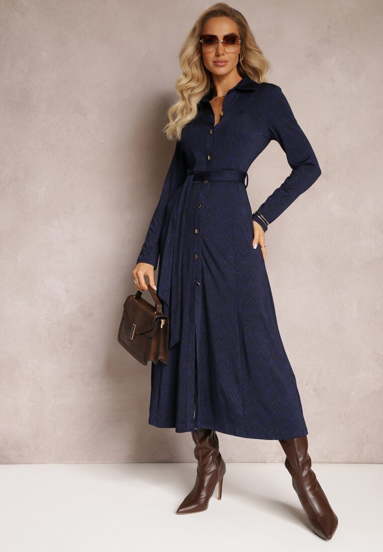by swan Rochie tip cămașă albastru marin midi cu cordon legat Xudilla