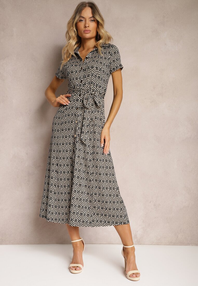 by swan Rochie tip cămașă Neagră cu model geometric cu nasturi Xarrah