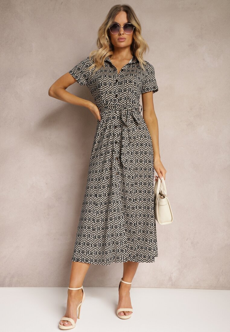 by swan Rochie tip cămașă Neagră cu model geometric cu nasturi Xarrah
