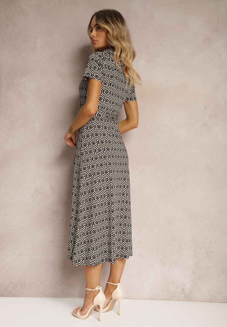 by swan Rochie tip cămașă Neagră cu model geometric cu nasturi Xarrah