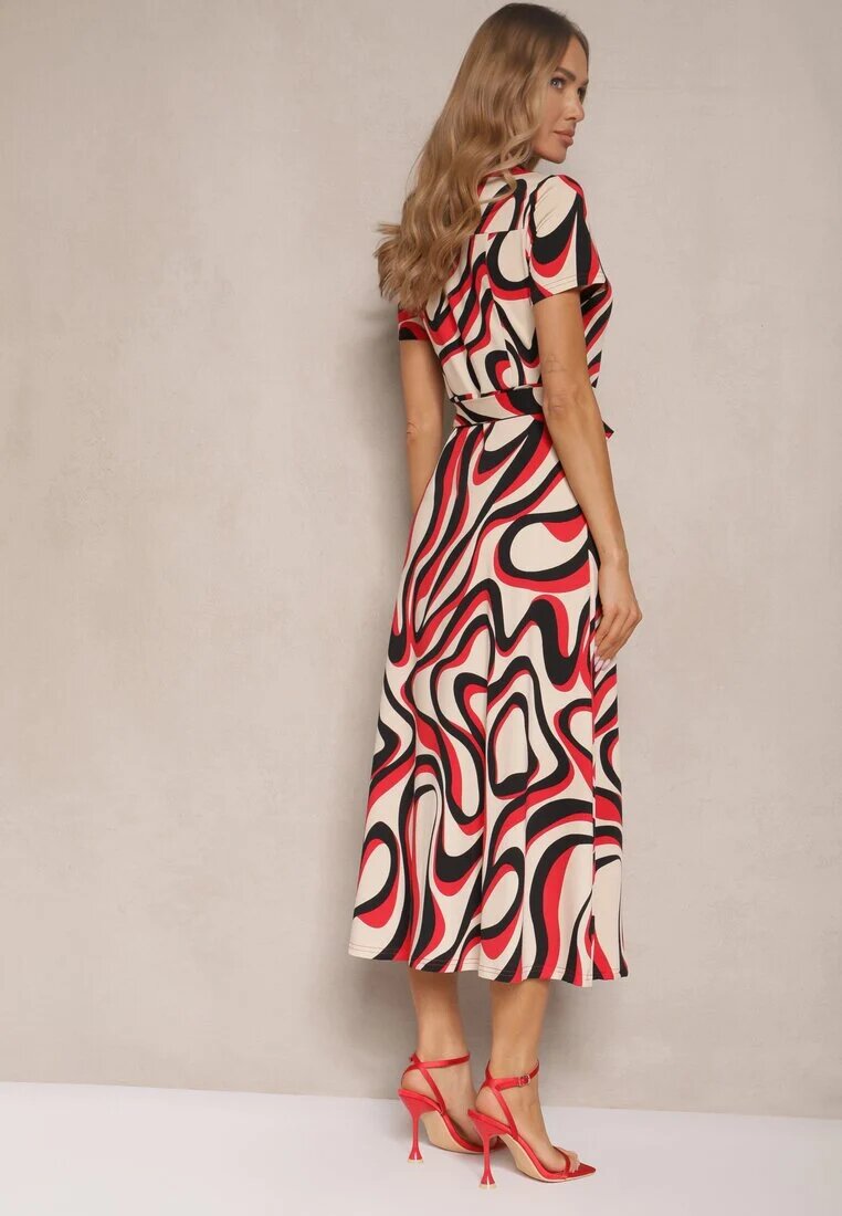 by swan Rochie tip cămașă Roșie cu imprimeu abstract Legată în talie Zivellea