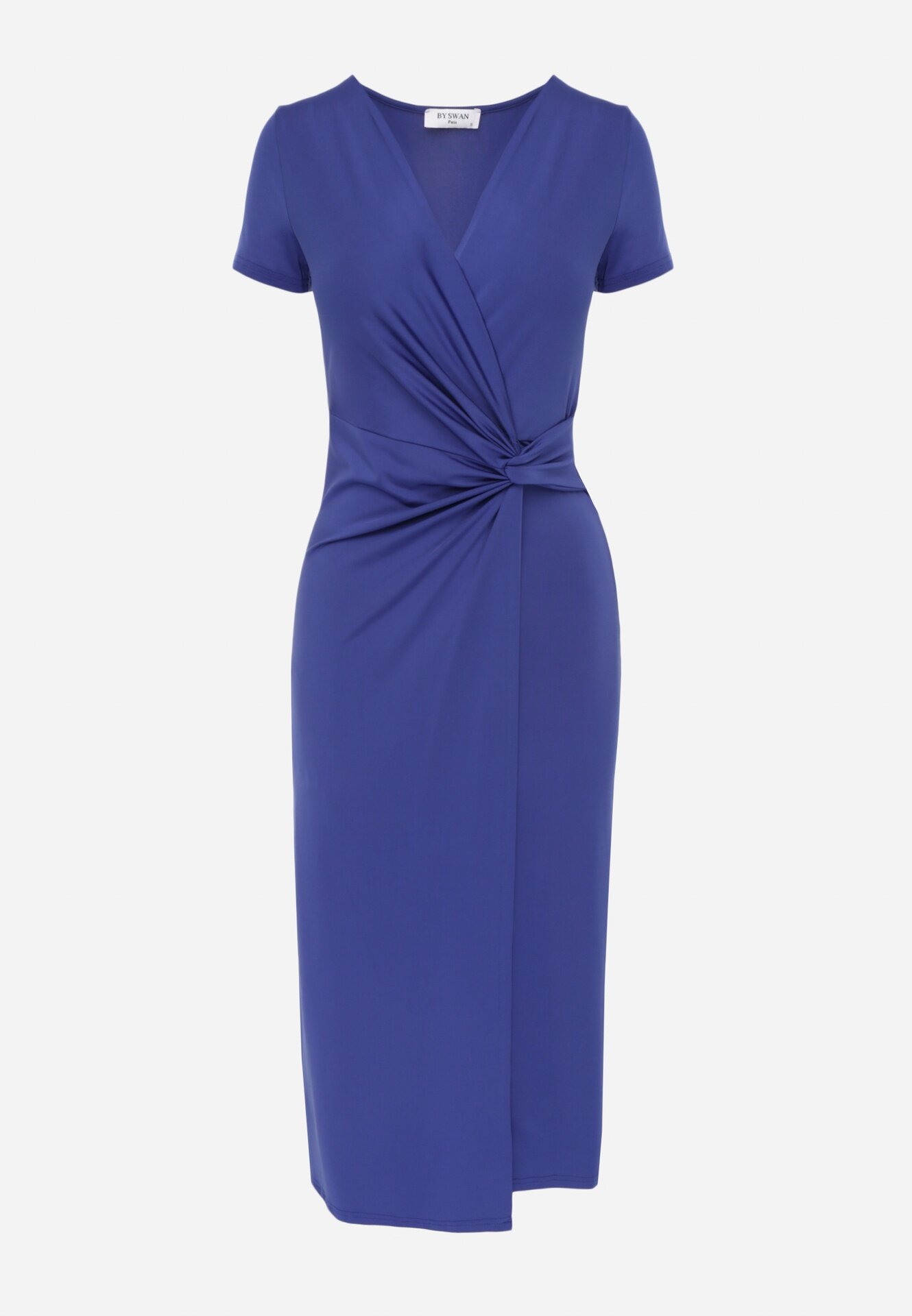 by swan Rochie tip plic bleumarin midi cu mânecă scurtă și nod decorativ Katasia