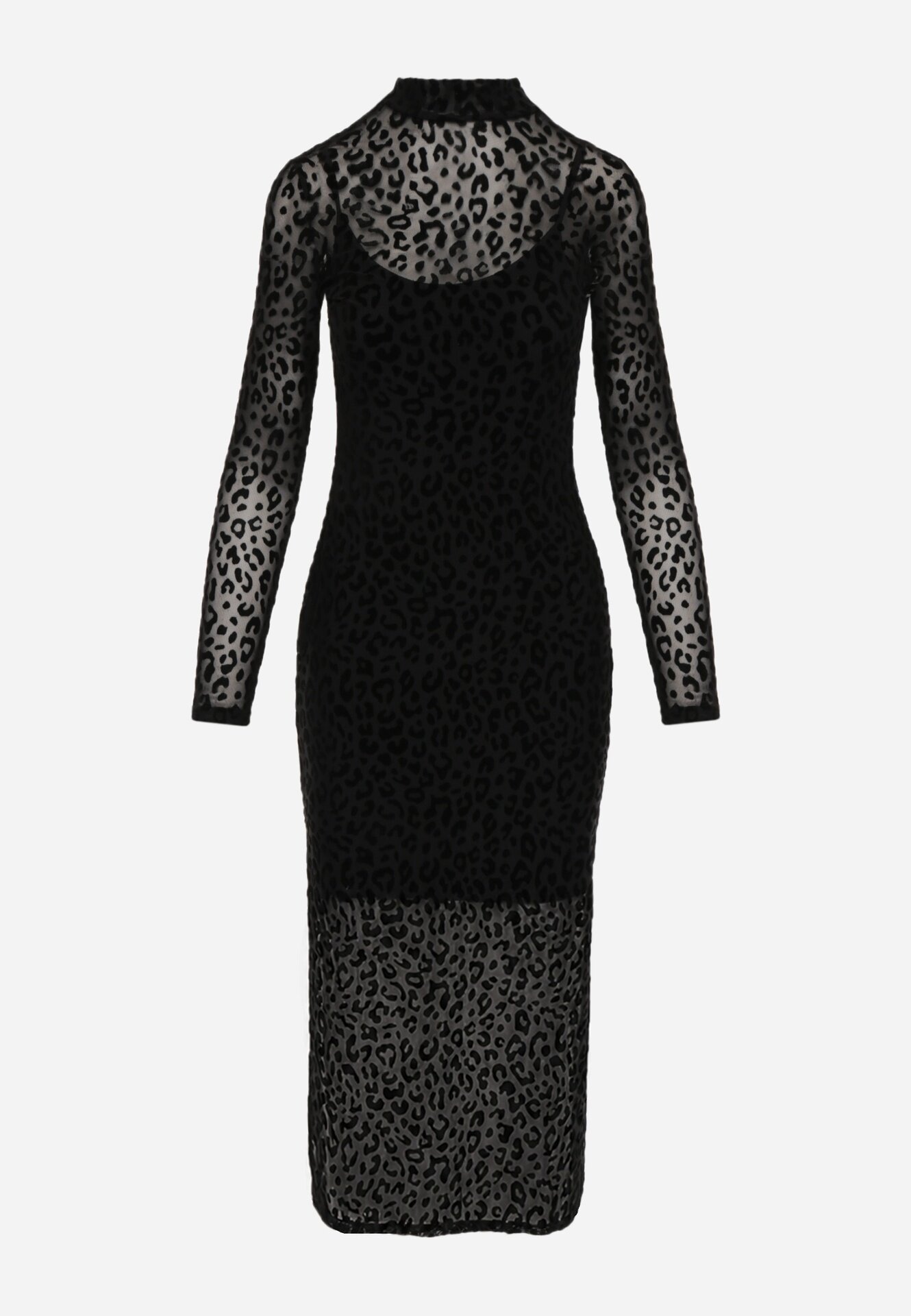 by swan Rochie Transparentă Neagră cu imprimeu leopard din catifea și fante Zailnn