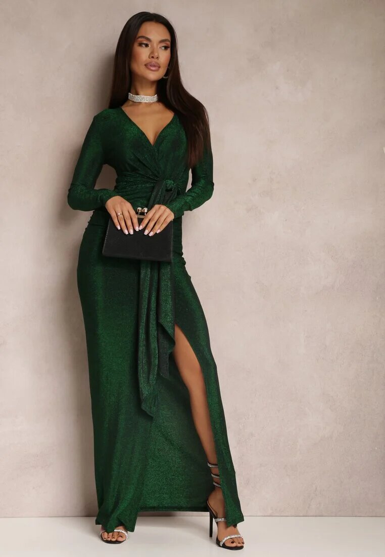 by swan Rochie Verde cu Decolteu petrecut Strălucitoare cu Drapaj Umoria