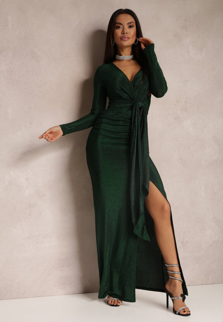 by swan Rochie Verde cu Decolteu petrecut Strălucitoare cu Drapaj Umoria