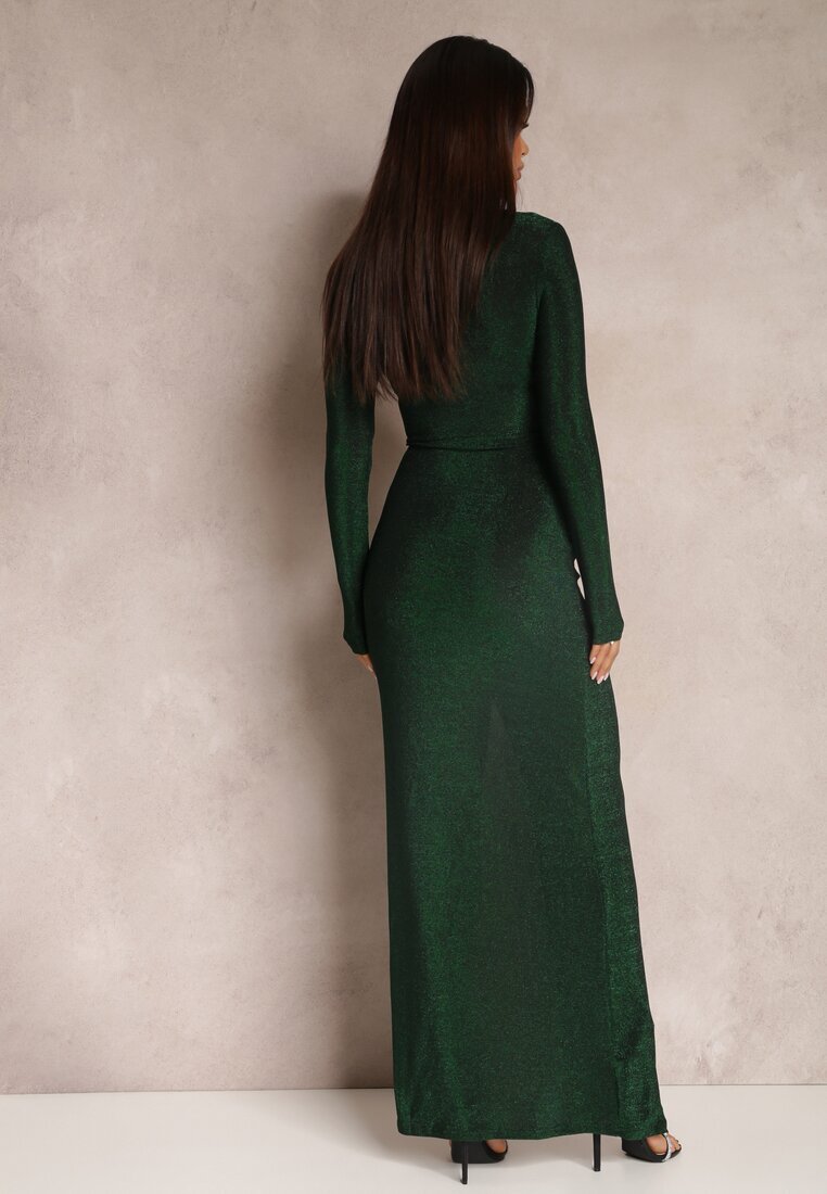 by swan Rochie Verde cu Decolteu petrecut Strălucitoare cu Drapaj Umoria