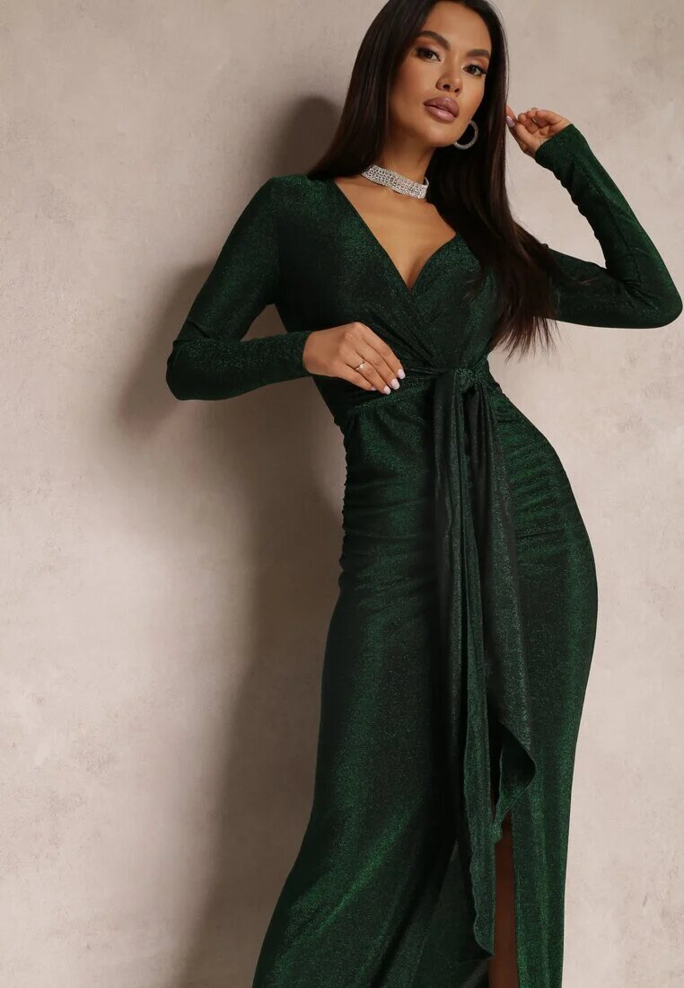 by swan Rochie Verde cu Decolteu petrecut Strălucitoare cu Drapaj Umoria