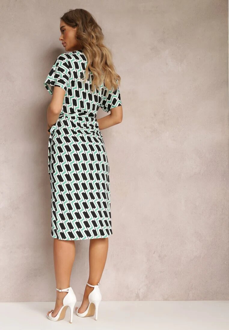 by swan Rochie Verde deschis petrecută legată în talie cu model geometric Aphrosia