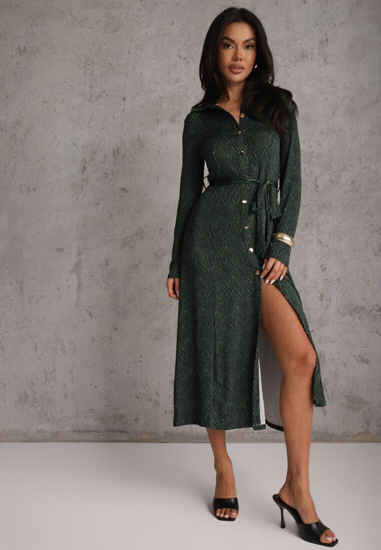 by swan Rochie Verde închis Tip cămașă Midi cu cordon Xudilla