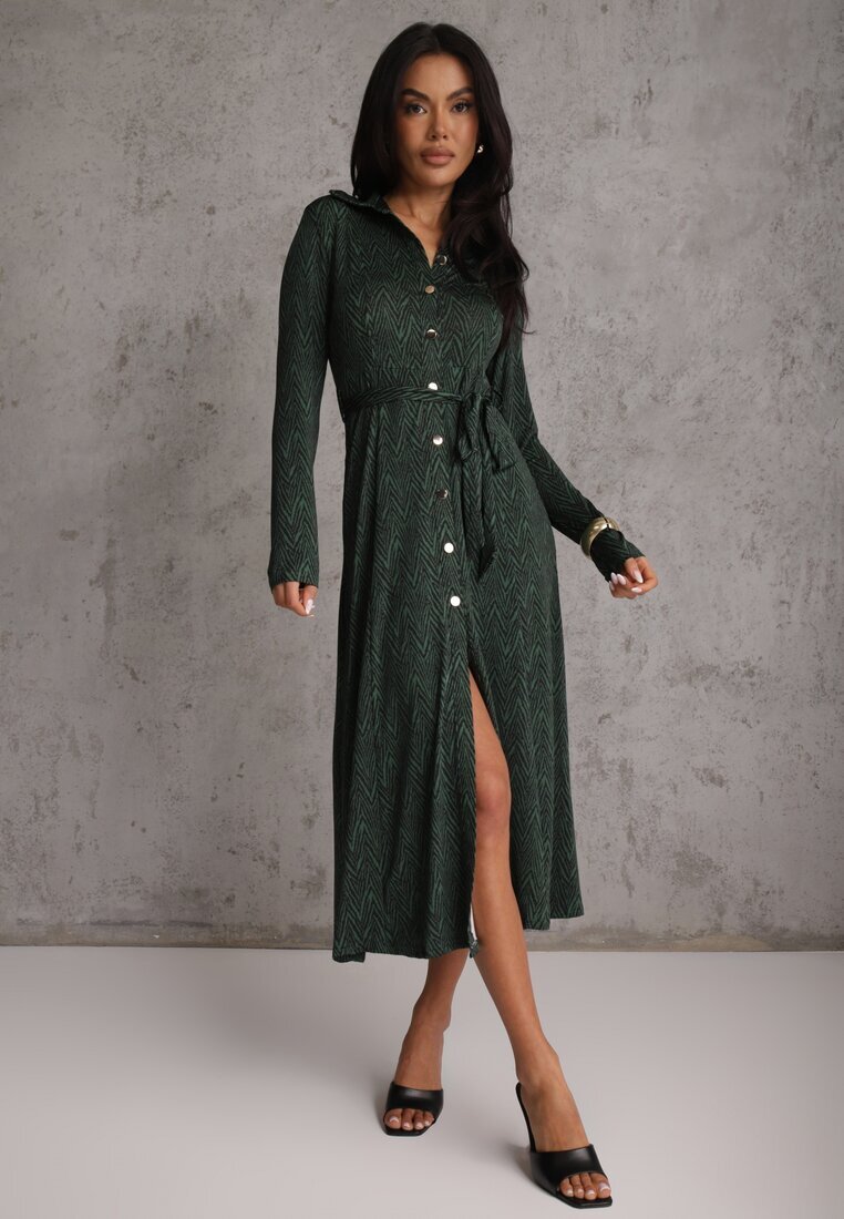 by swan Rochie Verde închis Tip cămașă Midi cu cordon Xudilla