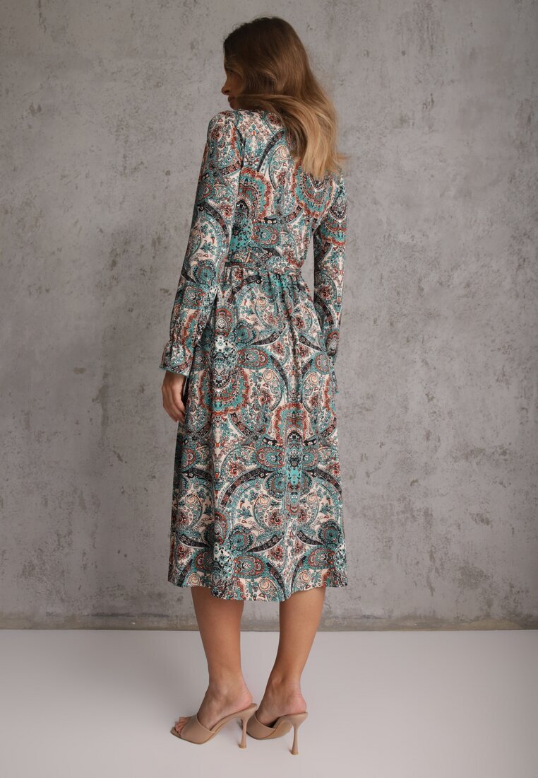 by swan Rochie Verde Midi cu Model Paisley și Elastic în Talie Alynthe